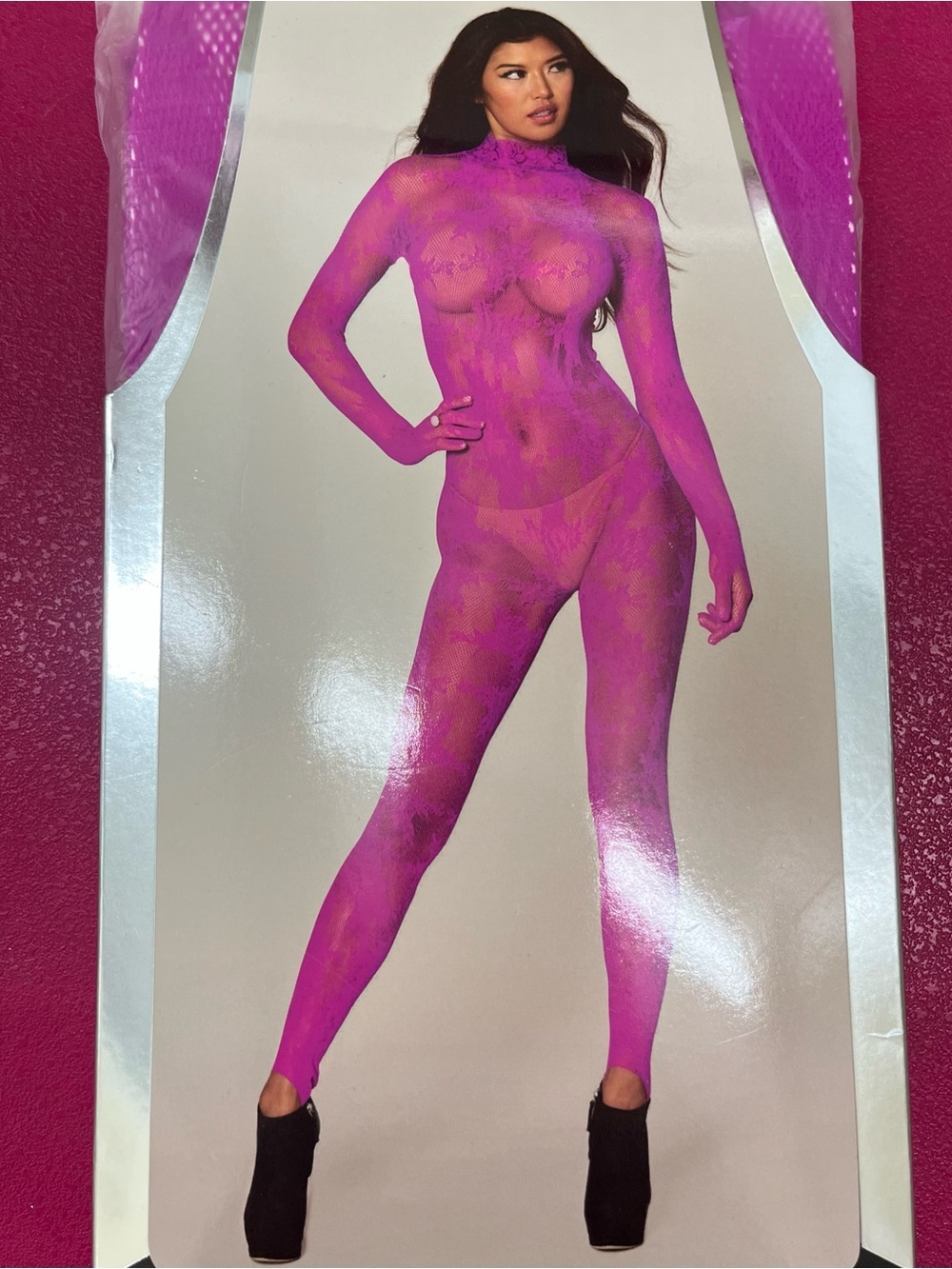 Dreamgirl Azalea Sheer Lace Full Body Catsuit - Hot Pink